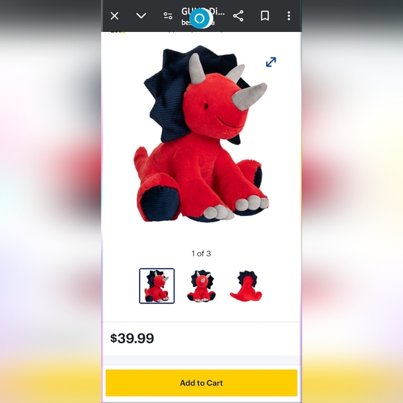 Nwt Gund 12" plush Triceratops ♥️ Stuffed Toy - Picture 4 of 10